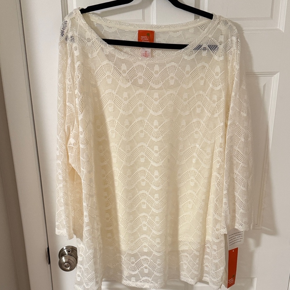 Hearts of Palm Women’s Lace Overlay Tunic  Ivory Size 2X NEW